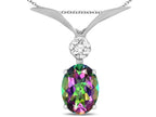 Star K Oval 8x6mm Rainbow Mystic Topaz V Shaped Pendant Necklace