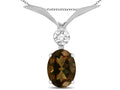 Star K Oval 8x6mm Genuine Smoky Quartz V Shaped Pendant Necklace