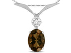 Star K Oval 8x6mm Genuine Smoky Quartz V Shaped Pendant Necklace