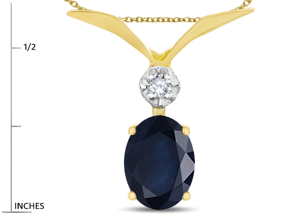 Star K Oval 8x6mm Genuine Sapphire V Shaped Pendant Necklace