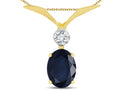 Star K Oval 8x6mm Genuine Sapphire V Shaped Pendant Necklace