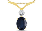 Star K Oval 8x6mm Genuine Sapphire V Shaped Pendant Necklace