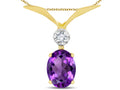 Star K Oval 8x6mm Genuine Amethyst V Shaped Pendant Necklace
