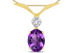 Star K Oval 8x6mm Genuine Amethyst V Shaped Pendant Necklace