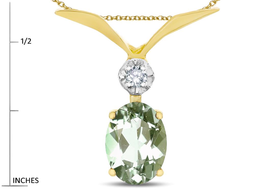 Star K Oval 8x6mm Genuine Green Amethyst V Shaped Pendant Necklace