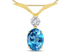 Star K Oval 8x6mm Genuine Blue Topaz V Shaped Pendant Necklace
