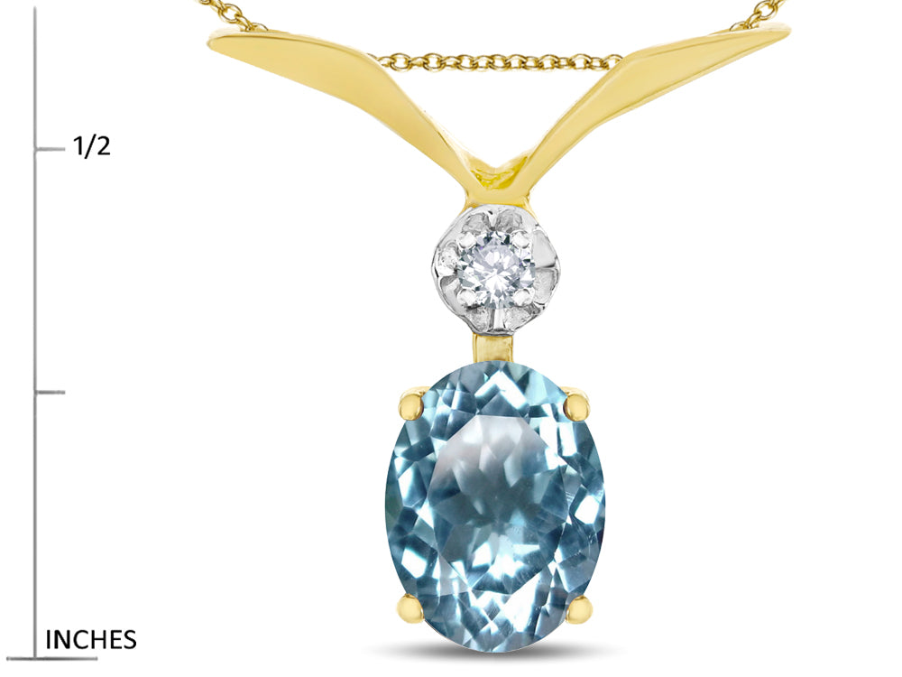 Star K Oval 8x6mm Genuine Sky Blue Topaz V Shaped Pendant Necklace