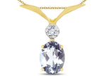 Star K Oval 8x6mm Genuine Aquamarine V Shaped Pendant Necklace