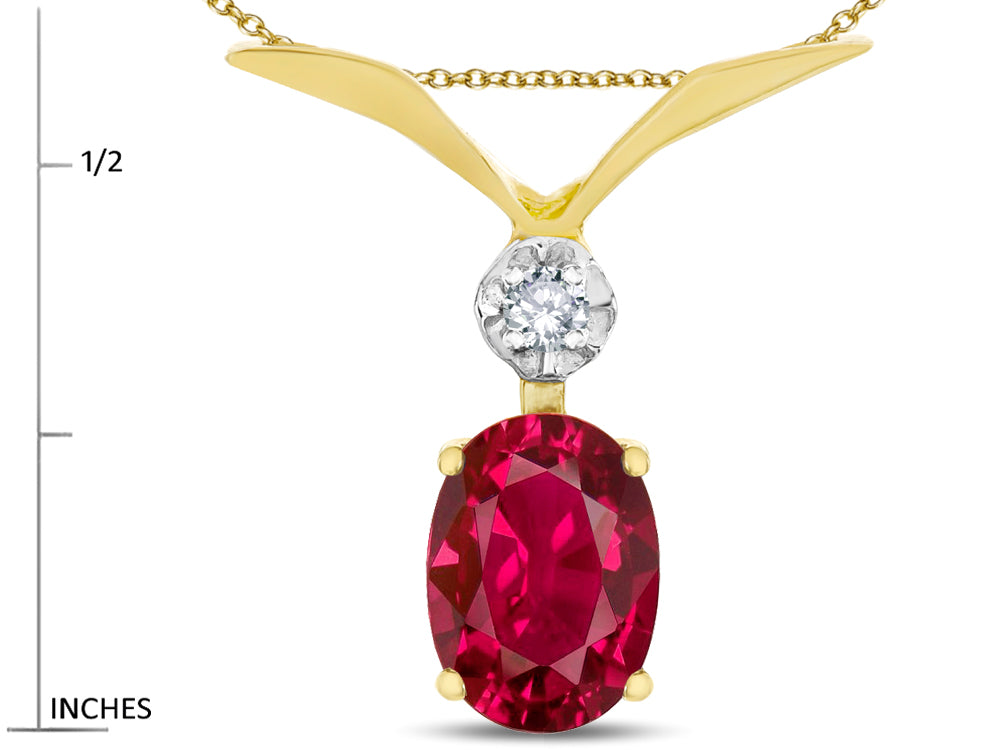 Star K Oval 8x6mm Created Ruby V Shaped Pendant Necklace