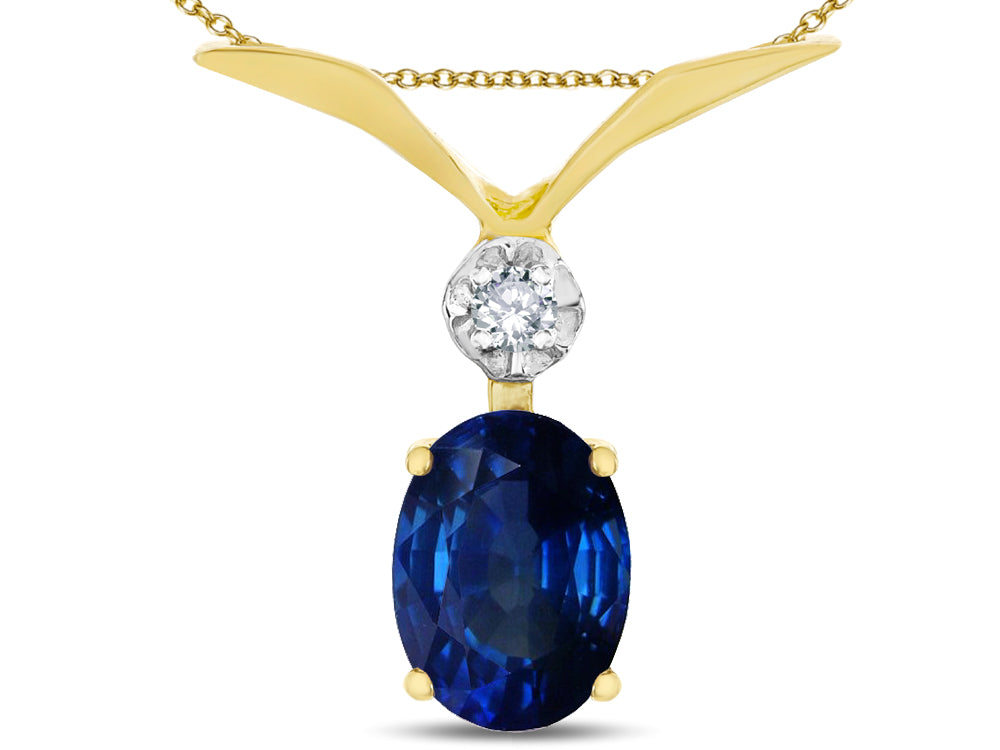 Star K Oval 8x6mm Created Sapphire V Shaped Pendant Necklace