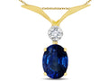Star K Oval 8x6mm Created Sapphire V Shaped Pendant Necklace