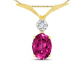 Star K Oval 8x6mm Simulated Pink Tourmaline V Shaped Pendant Necklace