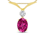 Star K Oval 8x6mm Simulated Pink Tourmaline V Shaped Pendant Necklace