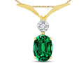 Star K Oval 8x6mm Simulated Emerald V Shaped Pendant Necklace