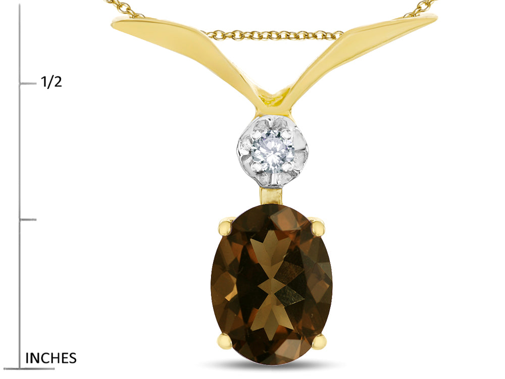 Star K Oval 8x6mm Genuine Smoky Quartz V Shaped Pendant Necklace