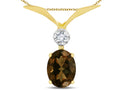 Star K Oval 8x6mm Genuine Smoky Quartz V Shaped Pendant Necklace