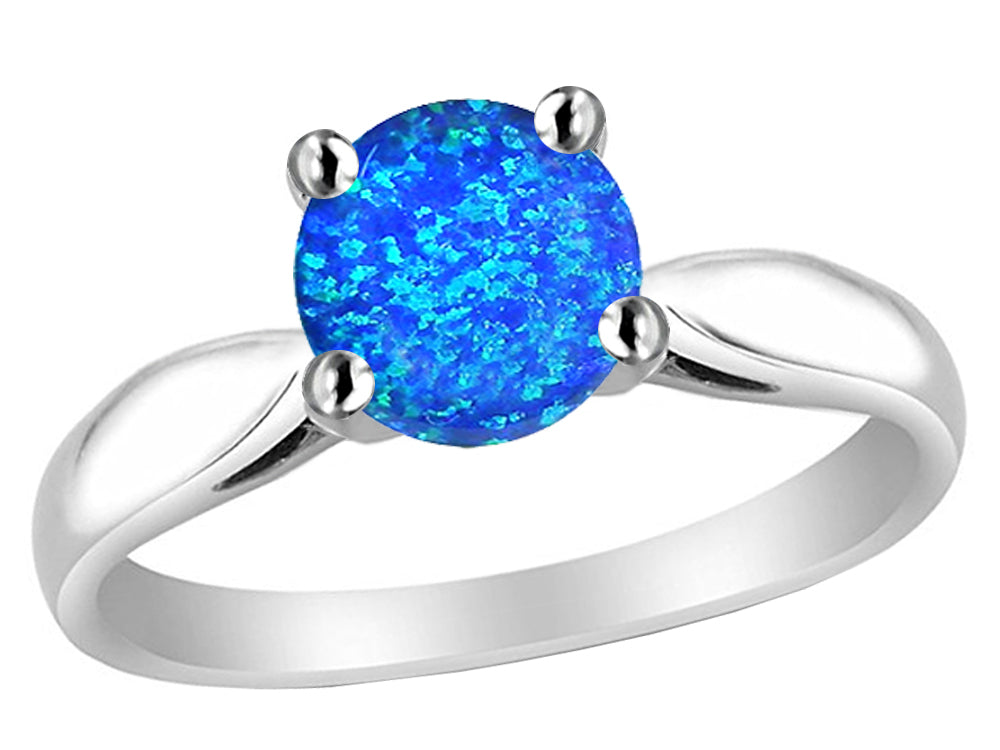 Star K 7mm Round Created Blue Opal Ring