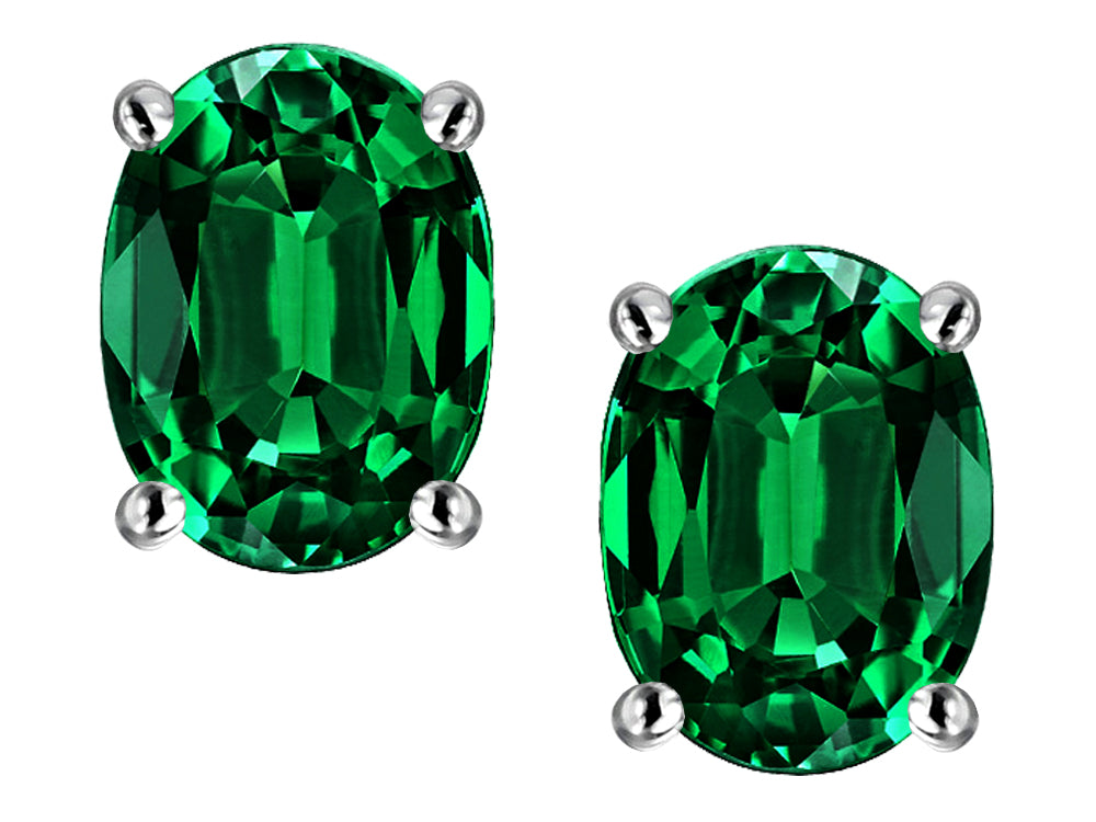 Star K Oval 8 x 6mm Simulated Emerald Earrings Studs