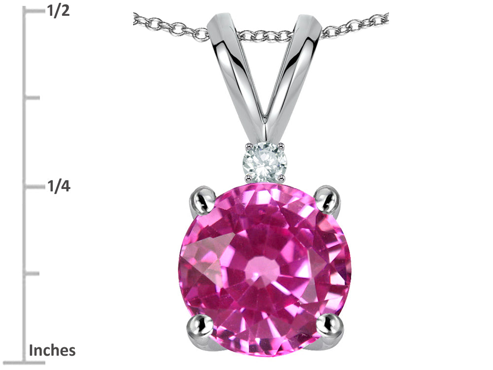 Star K Classic Round 7mm One Stone Created Pink Sapphire Pendant Necklace