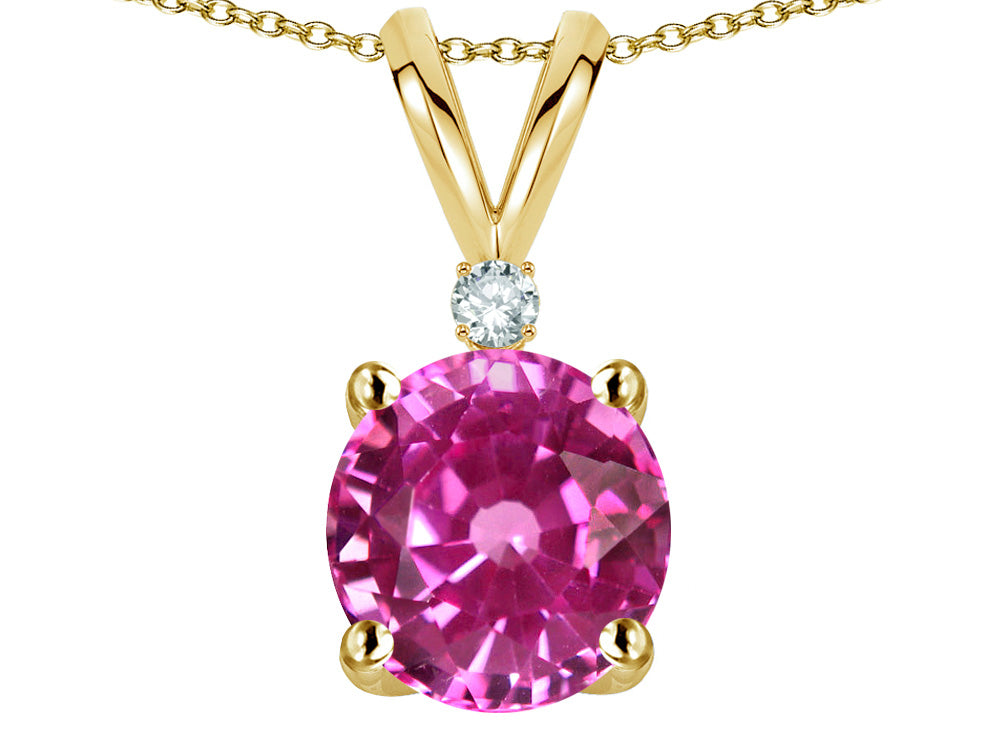 Star K Classic Round 7mm One Stone Created Pink Sapphire Pendant Necklace