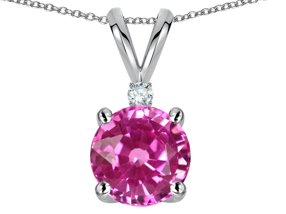 Star K Classic Round 7mm One Stone Created Pink Sapphire Pendant Necklace