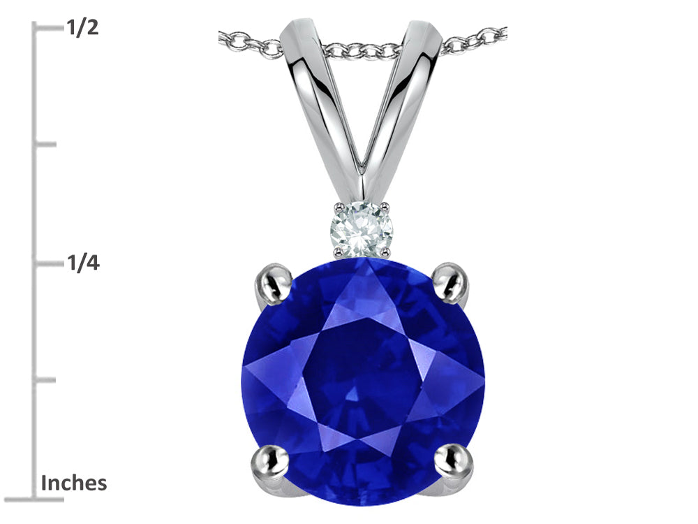 Star K Classic Round 7mm One Stone Created Sapphire Pendant Necklace