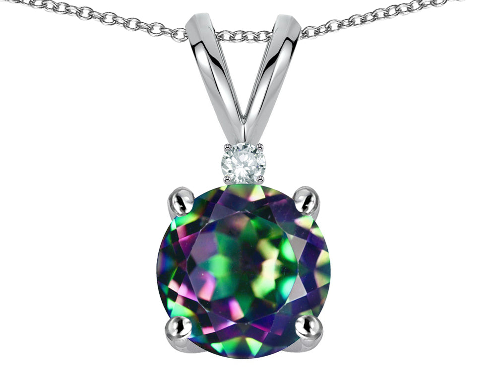 Star K Classic Round 7mm One Stone Rainbow Mystic Topaz Pendant Necklace