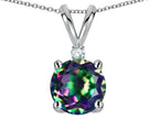 Star K Classic Round 7mm One Stone Rainbow Mystic Topaz Pendant Necklace