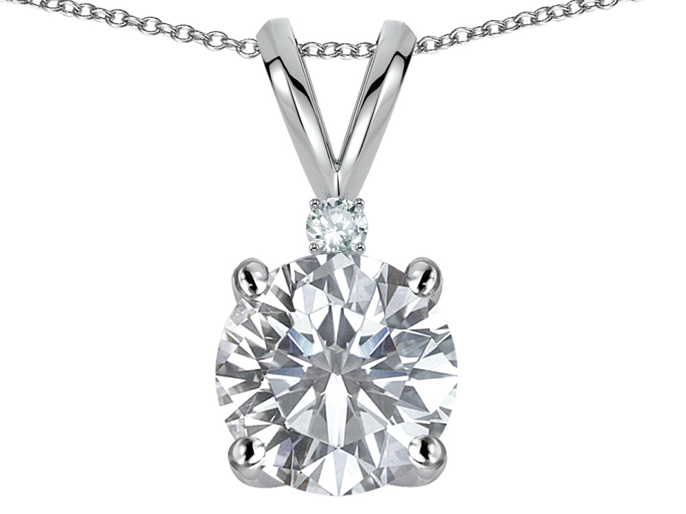 Star K Classic Round 7mm One Stone Genuine White Topaz Pendant Necklace