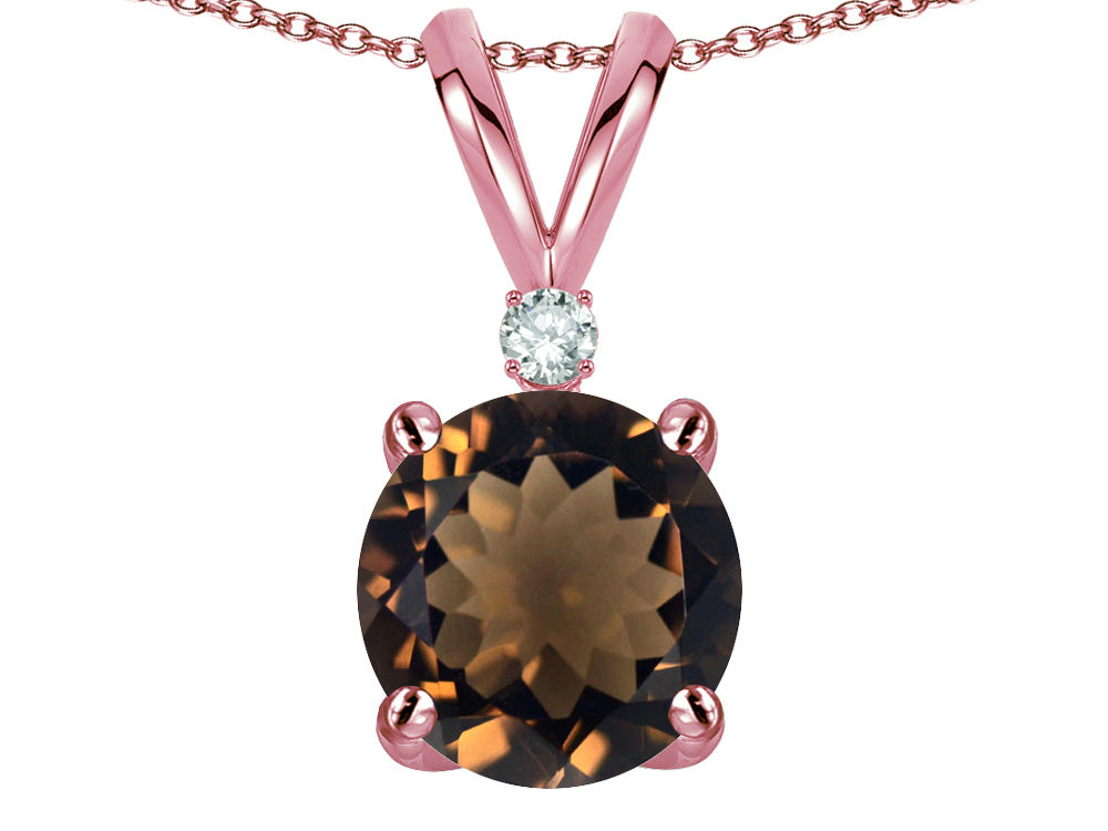 Star K Classic Round 7mm One Stone Genuine Smoky Quartz Pendant Necklace