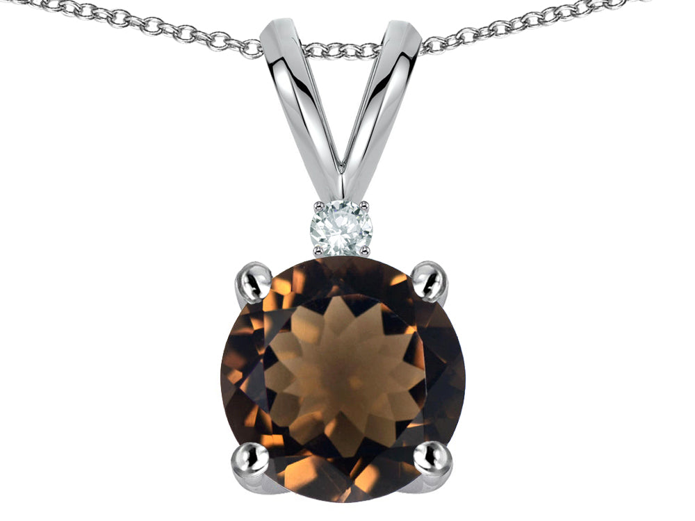 Star K Classic Round 7mm One Stone Genuine Smoky Quartz Pendant Necklace