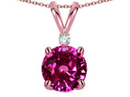 Star K Classic Round 7mm One Stone Simulated Pink Tourmaline Pendant Necklace
