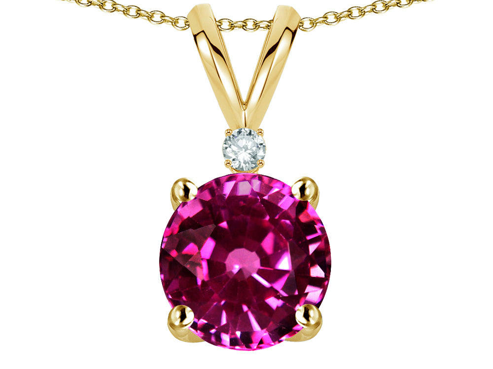 Star K Classic Round 7mm One Stone Simulated Pink Tourmaline Pendant Necklace