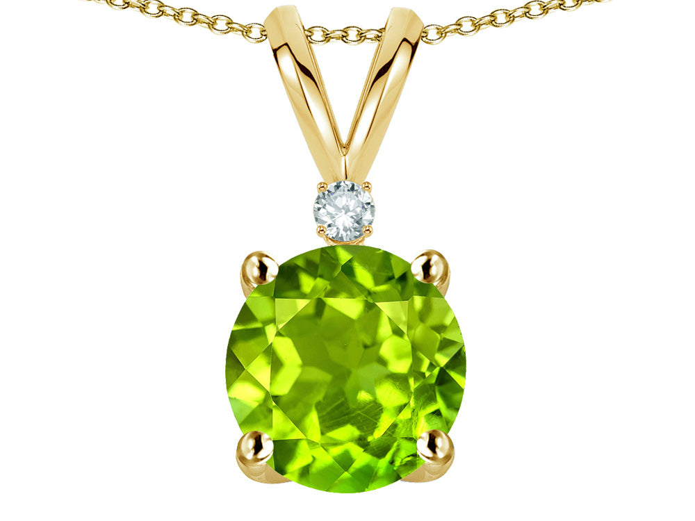 Star K Classic Round 7mm One Stone Genuine Peridot Pendant Necklace