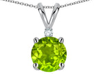 Star K Classic Round 7mm One Stone Genuine Peridot Pendant Necklace