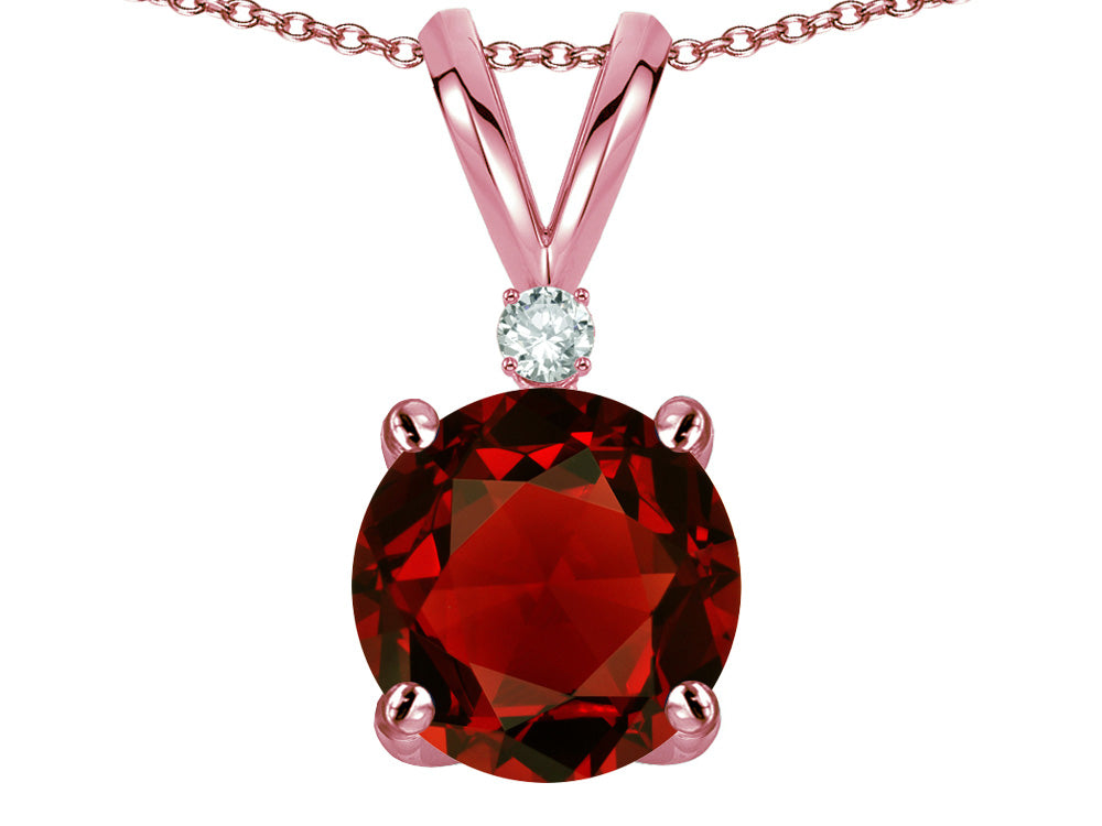 Star K Classic Round 7mm One Stone Genuine Garnet Pendant Necklace