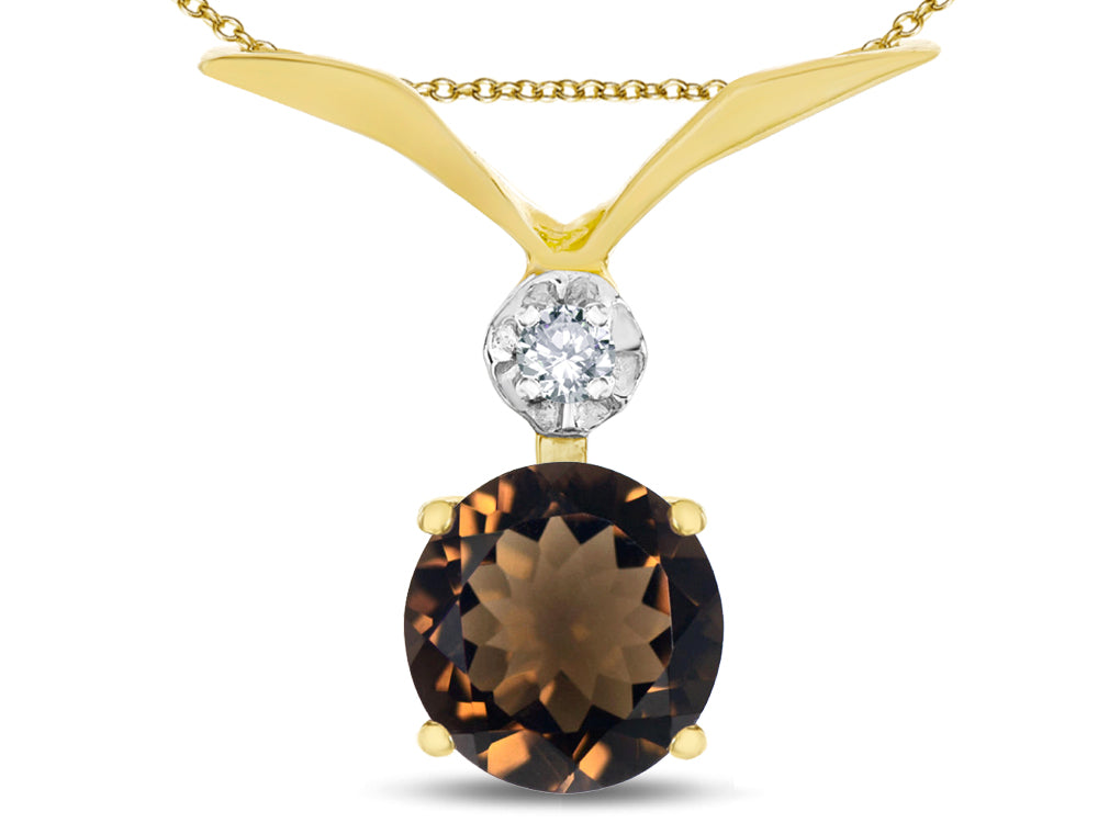 Star K Round 7mm Genuine Smoky Quartz Pendant Necklace