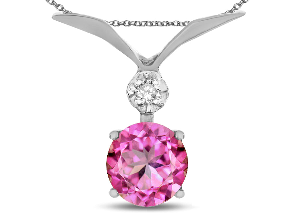 Star K Round 7mm Created Pink Sapphire Pendant Necklace