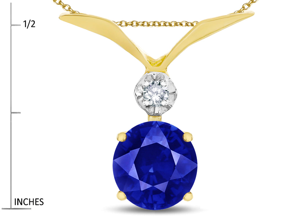 Star K Round 7mm Created Sapphire Pendant Necklace