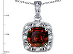 Star K 14k White Gold Cushion-Cut Genuine Garnet Halo Pendant Necklace