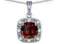 Star K 14k White Gold Cushion-Cut Genuine Garnet Halo Pendant Necklace