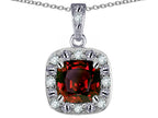 Star K 14k White Gold Cushion-Cut Genuine Garnet Halo Pendant Necklace