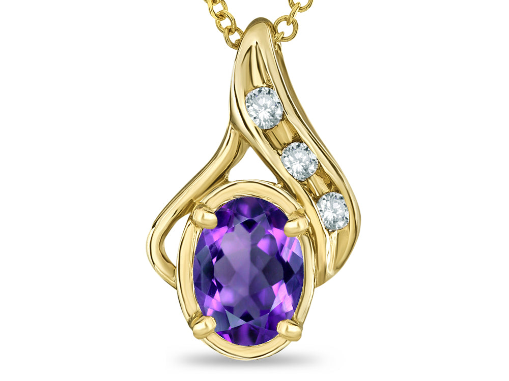Star K Oval 7x5mm Genuine Amethyst Drop Pendant Necklace