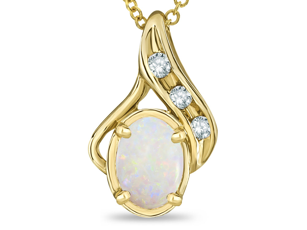 Star K Oval 7x5mm Genuine Opal Drop Pendant Necklace