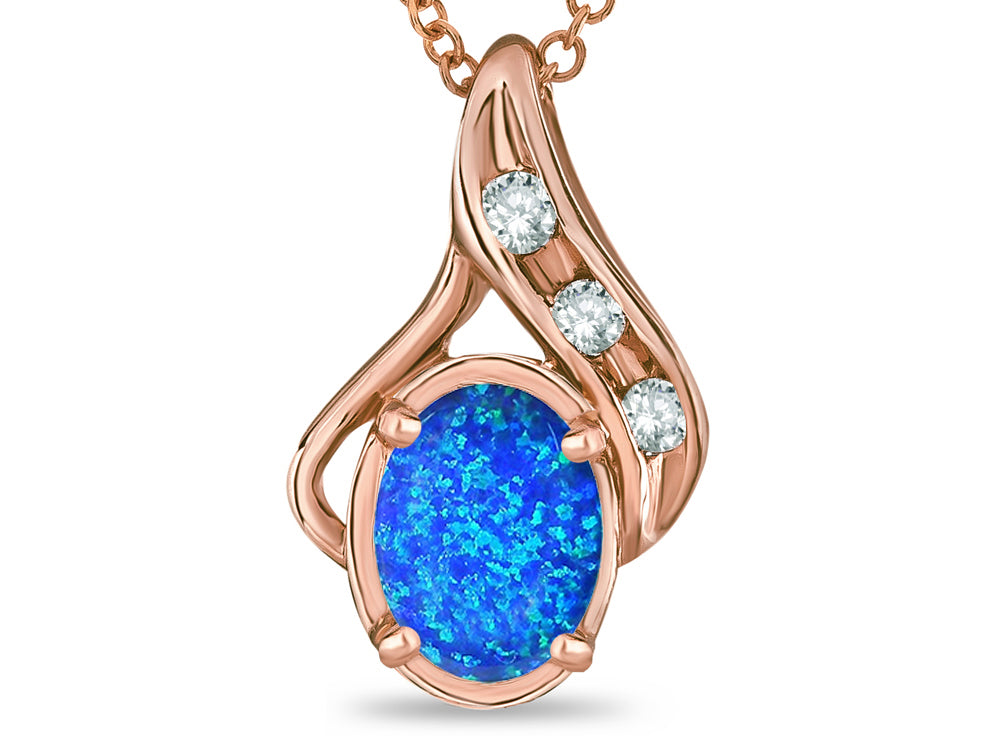 Star K™ Oval 7x5mm Blue Created Opal  Drop Pendant Necklace