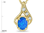 Star K™ Oval 7x5mm Blue Created Opal  Drop Pendant Necklace