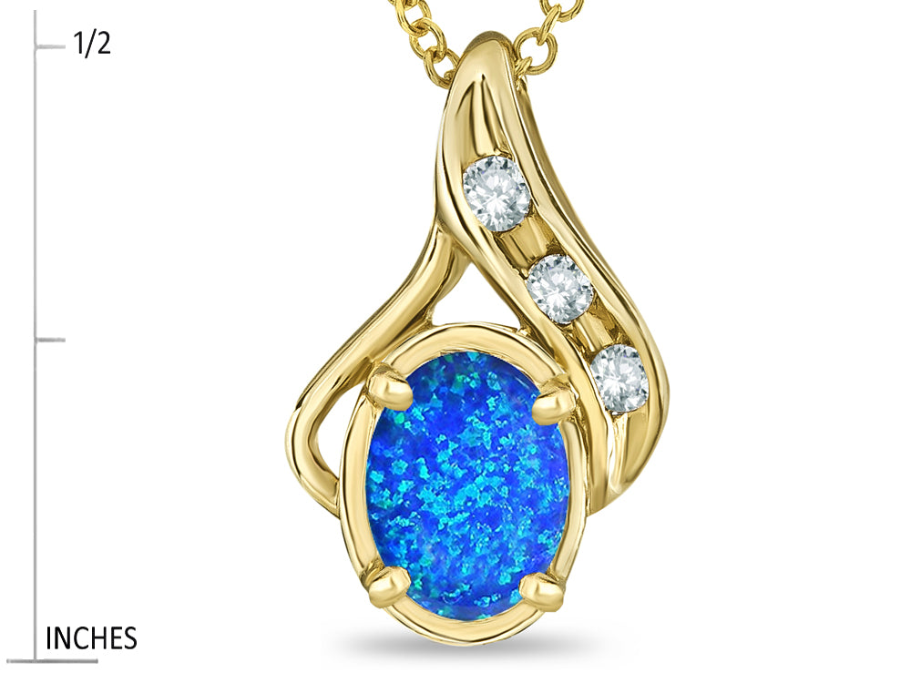 Star K™ Oval 7x5mm Blue Created Opal  Drop Pendant Necklace