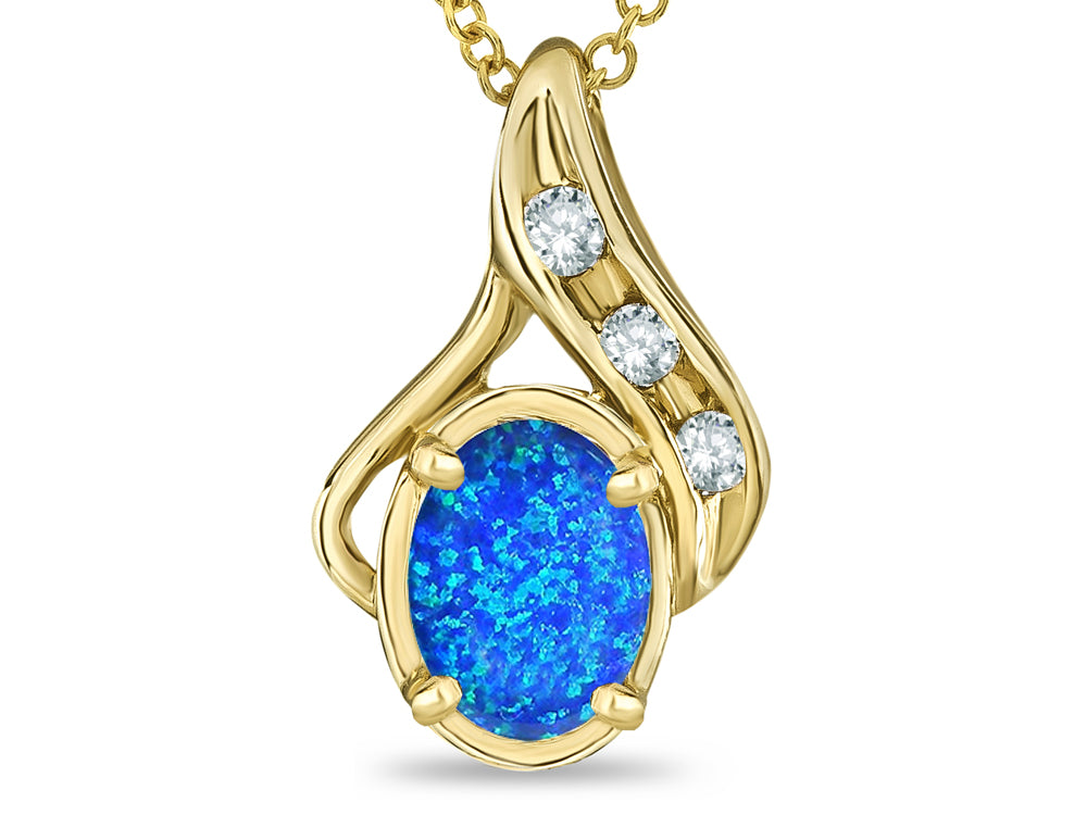 Star K™ Oval 7x5mm Blue Created Opal  Drop Pendant Necklace