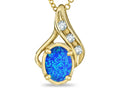 Star K™ Oval 7x5mm Blue Created Opal  Drop Pendant Necklace