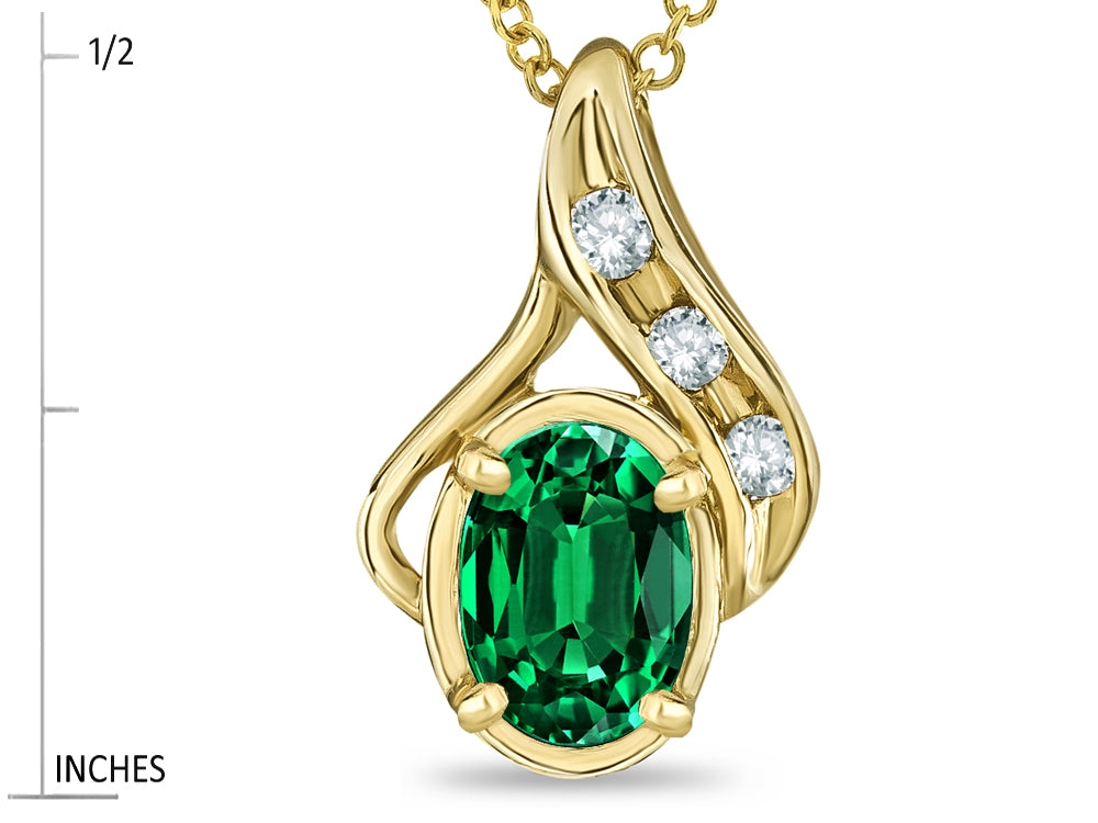 Star K Oval 7x5mm Simulated Emerald Drop Pendant Necklace
